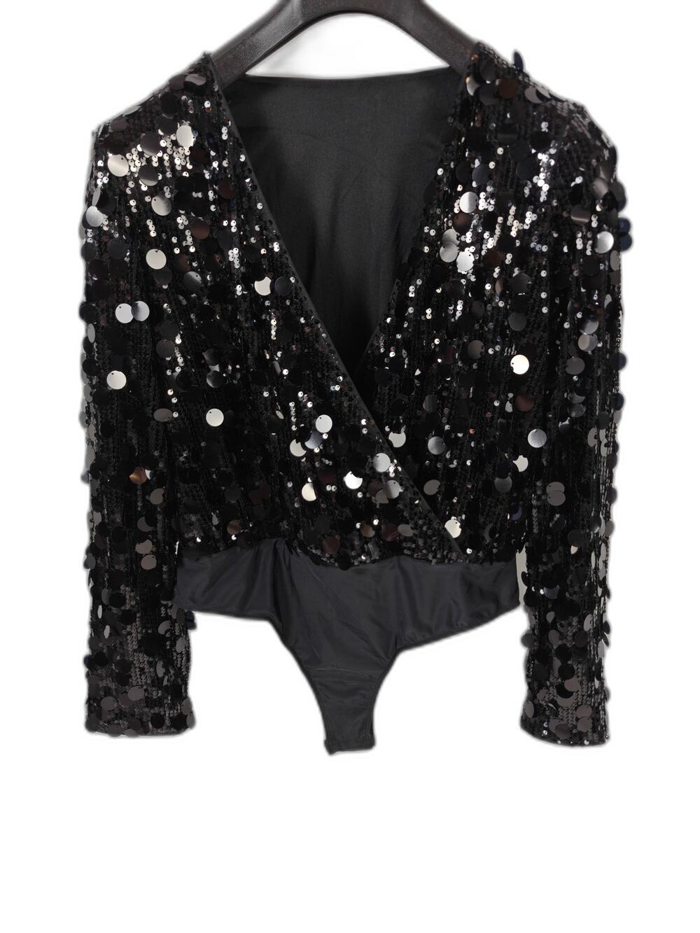 Womens SHEIN Sequin Bodysuit Black XL